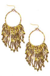 Seed Beaded Fringe Hoop Earrings
